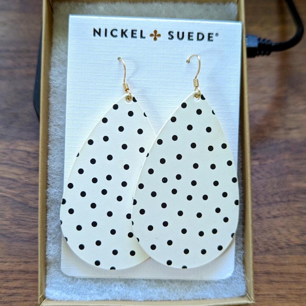 Nickel & Suede Polka Dot Teardrop Earrings